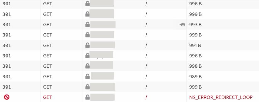 Firefox redirect loop - network tab